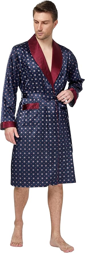 Tony & Candice Men's Satin Robe Lightweight Long Sleeve Silk Kimono Bathrobe with Shorts Set Sleepwear