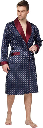Tony & Candice Men's Satin Robe Lightweight Long Sleeve Silk Kimono Bathrobe with Shorts Set Sleepwear