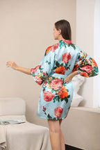 QXQTER Peony Floral Silky Satin Robe Wedding Bridal Party Bride Bridesmaid Robes for Women Dressing Gown Kimono Robe