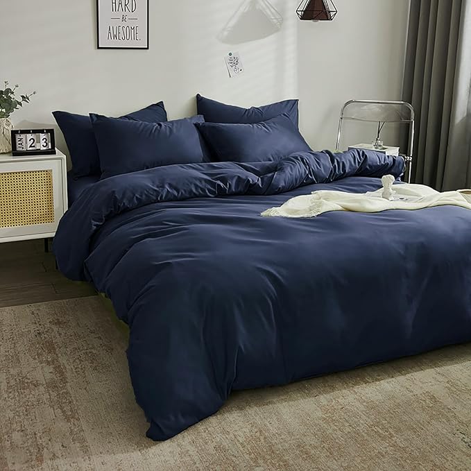 Luxlovery Navy Blue Comforter Set King Size Navy Bedding Comforter Sets Soft Dark Blue Blanket Quilts Lightweight Soft Breathble Solid King Comforter Set