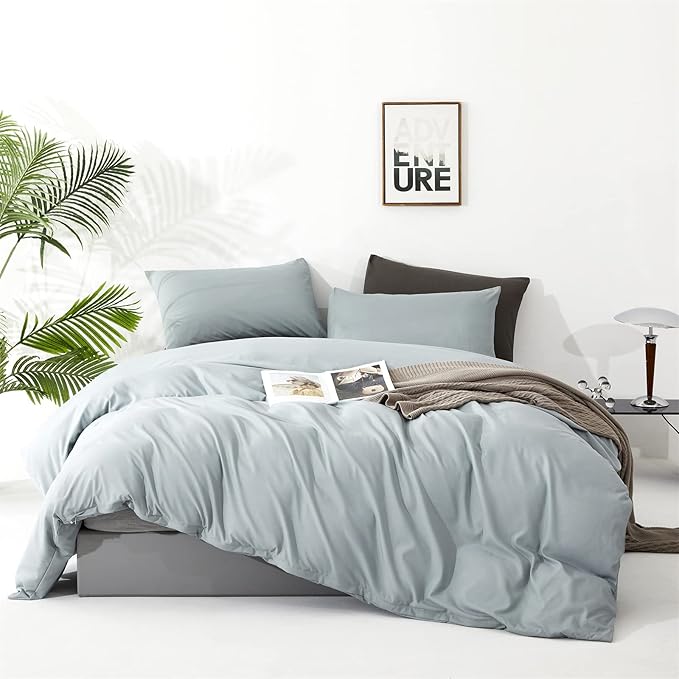Luxlovery Blue Comforter Set Full Haze Blue Bedding Set Minimalist Bedding Set Soft Breathable Blanket Quilt All Season Comforter Set for Full Bed