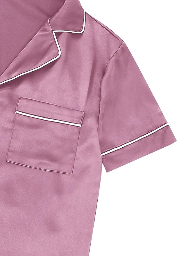 Silk Pajamas for Women Satin Womens PJ Set 2 Piece Short Lounge Set Summer Sleepwear Notch Collar Button-Down Pjs