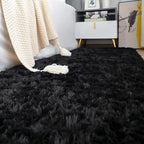 ISEAU Fluffy Runner Rug for Bedroom Plush Area Rugs, Shag Carpet with Rubber Backing Non Slip, Comfy Nursery Mat Bedside Mats for Kids Boys Room Home Decor, 2ft x 6ft, Black