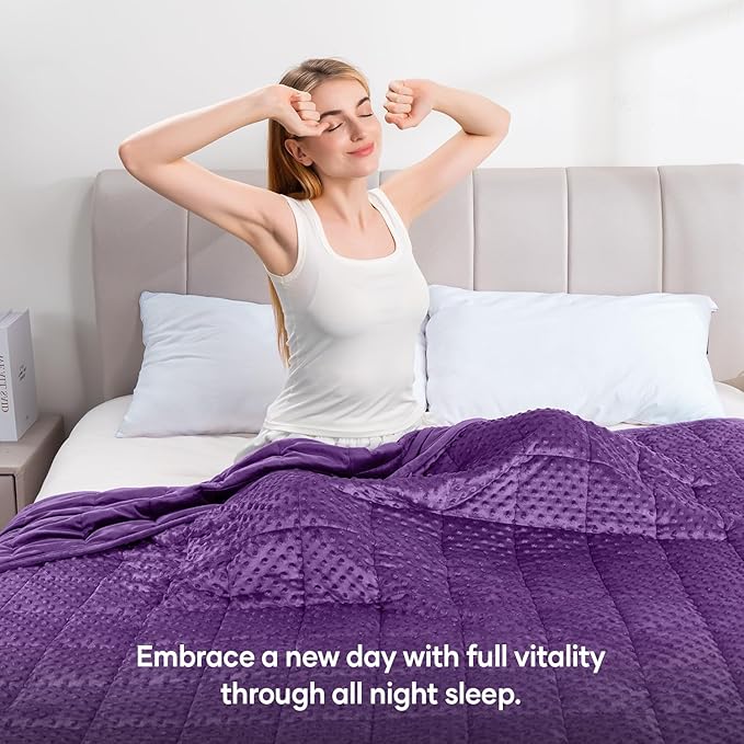 Wemore Minky Dot Weighted Blanket for Adults Queen Size 12 lbs, Soft Cozy Heavy Blanket for Bed and Couch, Breathable Blanket for All-Season with Glass Beads, Purple 60 x 80 inches