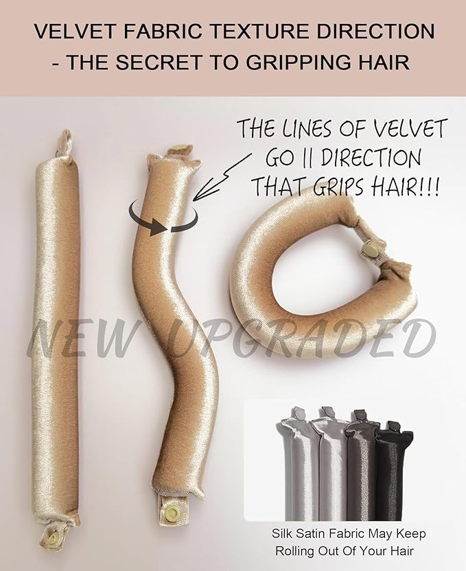 Grande Heatless Curls Overnight Rods No Heat Hair Curlers to Sleep Jumbo Foam Large Hair Rollers for Long Short Hair Heatless Curling Rod Set with Satin Wrap for Sleeping Black