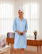 Ekouaer Women Zipper Robe Lightweight House Coat Zipper Front Short Bathrobes Soft Nightgown with Pockets S-3XL