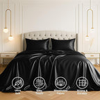 Pure Bedding Satin Sheets King [4-Piece, Black] Hotel Luxury Silky Bed Sheets - Extra Soft 1800 Microfiber Sheet Set, Wrinkle, Fade, Deep Pocket Fitted Sheet, Flat Sheet, Pillow Cases