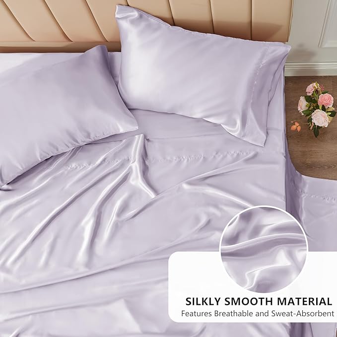 CozyLux Satin Sheets Full Size Sheets - 4 Piece Silky Full Size Bed Sheets, Luxury Taro Purple Full Bed Set with Smooth and Soft Microfiber, Includes 1 Fitted Sheet, 1 Flat Sheet and 2 Pillowcases