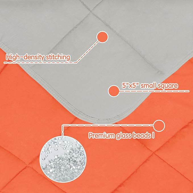 yescool Weighted Blanket (7 lbs, 41" x 60", Orange) Cooling Heavy Blanket for Sleeping Perfect for 60-90 lbs, Breathable Blanket with Premium Glass Bead, Machine Washable