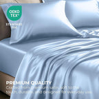 Pure Bedding Satin Sheets Twin Hotel Luxury Silky Bed Sheets - Extra Soft 1800 Microfiber Sheet Set, Wrinkle, Fade, Stain Resistant - Deep Pocket Fitted Flat Sheet, Pillow Cases (3-Piece, Baby Blue)