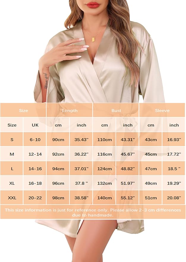 Women's Robes Satin Bathrobe Lightweight Short Silk Kimono V-Neck Bride Bridesmaids Loungewear