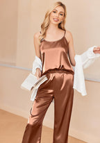 Ekouaer Women Silk Satin Pajamas Sleeveless Pjs Set 2 Piece Summer Loungewear Sleepwear with Pockets S-XXL