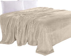 Elegant Comfort Luxury Velvety Feel Blanket, All-Season Lightweight Blanket, Ultra Plush, Soft, Cozy-Fuzzy Flannel Fleece for Couch, Sofa, Bed, Travel, Solid Design, Full/Queen, Cream-Beige
