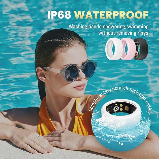Smart Ring for Women Men, Health Tracker with Heart Rate/Blood Oxygen/Blood Pressure/Sleep Monitoring/Step Counting, IP68 Waterproof Fitness Ring, No App Fees for iPhone & Android (Silver, 6#)