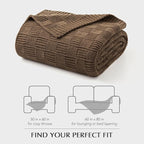 EVERGRACEHOME Modern Checkered Chenille Throw Blanket, Soft Cozy Plaid Knitted Blanket for Sofa & Couch, Decorative Knit Throw for Bed and Living Room, Camel Brown, 60" x 80"