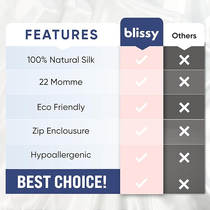 Blissy Silk Pillowcase - 100% Pure Mulberry Silk - 22 Momme 6A High-Grade Fibers - Silk Pillow Cover for Hair & Skin - Regular, Queen & King (Silver, King)