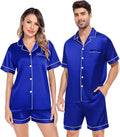 SWOMOG Satin Matching Pajamas Sets Couple Silk Button Down Nightwear Women & Men Short Sleeve Sleepwear 2 Pieces Loungewear