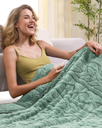 Cottonblue Jacquard Weighted Blanket 15 lbs for Adults Twin Size, Ultra Soft Sherpa Fleece Blanket for Relax and Sleep, Cozy Comfort Heavy Bed Blankets with Glass Beads, 48x72 Inches, Sage Green