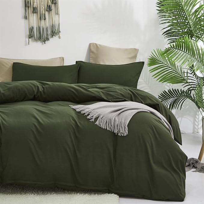 Cottonight Army Green Comforter Set California King Olive Green Bedding Set Cal King Dark Color Solid Blanket Quilts Modern Soft Breathable 3 Piece Comforter Set for Women Men