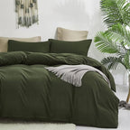 Cottonight Army Green 3 Pcs Comforter Set, Twin Bed Bedding Set with Microfiber Fill, Olive Green Quilt, Fashion Solid Color, Unisex, Minimalist, Summer Fall Winter All Seasons, Machine Wash