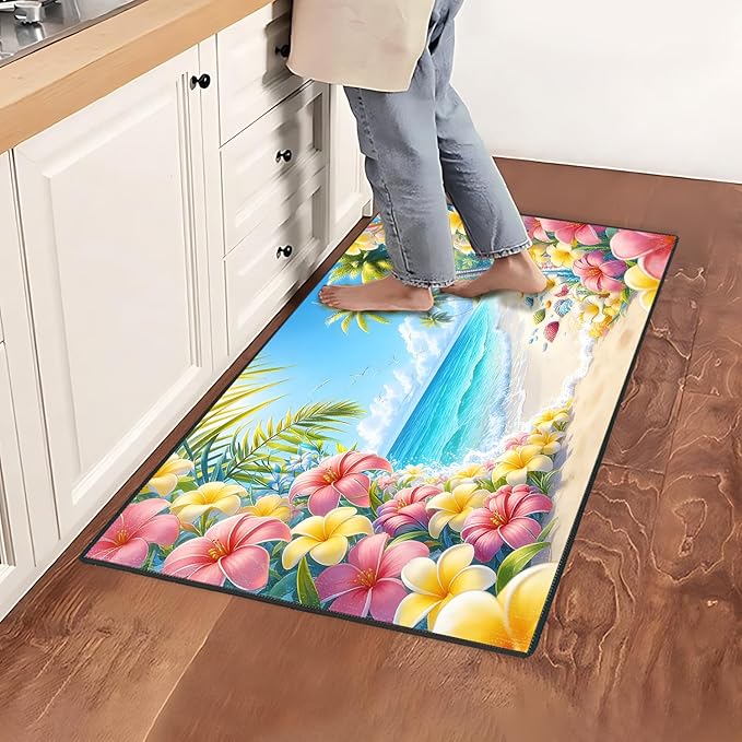 Tropical Flowers Area Rug 2x3 ft Entry Rug Washable Boho Rugs Non Slip Low Pile Floral Door Mat Small Carpet for Bedroom, Bedside, Kids Room, Office, Dining Room