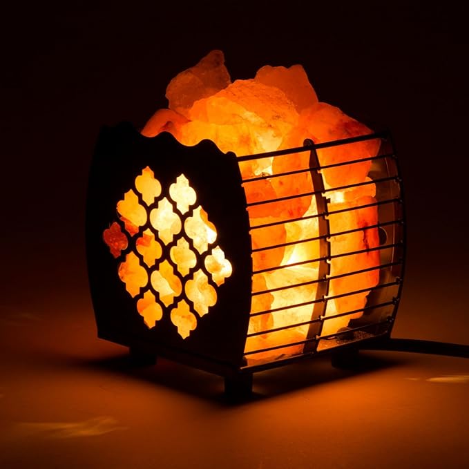 Himalayan Pink Salt Lamp Basket & Dimmer Cord Bulb