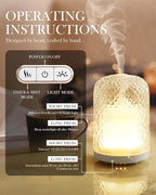 Onaboviva Essential Oil Diffuser - 2.4MHz Ultrasonic Glass Diffuser for Home, 120ml, Pulse&Continuous Mist, Bright/Dim/Breathing Lighting, Waterless Auto-Off, Aromatherapy Diffuser with USB Cable