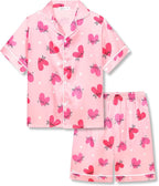 Beezizac Little & Big Girls Satin Silky Button Pajama Summer Short Sleeves Set Trendy Outfit Kid Size 6-16