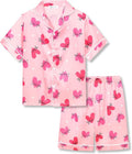 Beezizac Little & Big Girls Satin Silky Button Pajama Summer Short Sleeves Set Trendy Outfit Kid Size 6-16