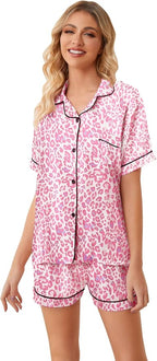 Umeyda Women & Girls Pajamas Set, Soft Satin Lightweight Silk Button-Down Top with Shorts 2 Piece PJS for Mom Boys Kids Gifts