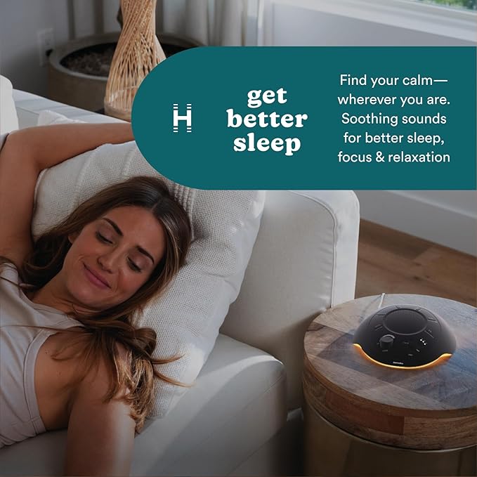 Homedics Sleep Better Portable Sound Machine, Night Light,12 Soothing Sounds Including White Noise, Rain, and Thunderstorm, Ultra-Portable Design, Auto-Off Timer, Ideal for Travel & Baby Sleep, Black