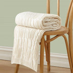 Aormenzy Cable Knit Throw Blankets 90 x 90 Inches, Soft Cozy and Lightweight Knitted Blanket, Machine Washable Acrylic Blanket, Decorative Throw Blanket for Couch Sofa Bed, Cream White