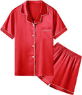 Umeyda Women & Girls Pajamas Set, Soft Satin Lightweight Silk Button-Down Top with Shorts 2 Piece PJS for Mom Boys Kids Gifts