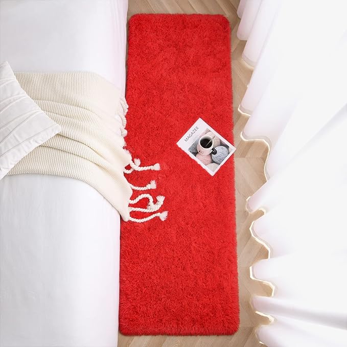 Jelymark Super Soft Shaggy Rug for Bedroom, 2x6 Feet Fluffy Carpet for Living Room, Fuzzy Indoor Plush Area Rug for Home Decor, Furry Floor Rugs for Dorm, Kids Nursery Rug for Girls, Red