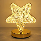 Lewondr Star Table Lamp, Stepless Dimmable Touch Lamp with 3 Colors, Rechargeable Night Light with USB Port, Crystal Star Light Bedside Lamp for Nightstand Desk Bedroom Living Room Home Decor