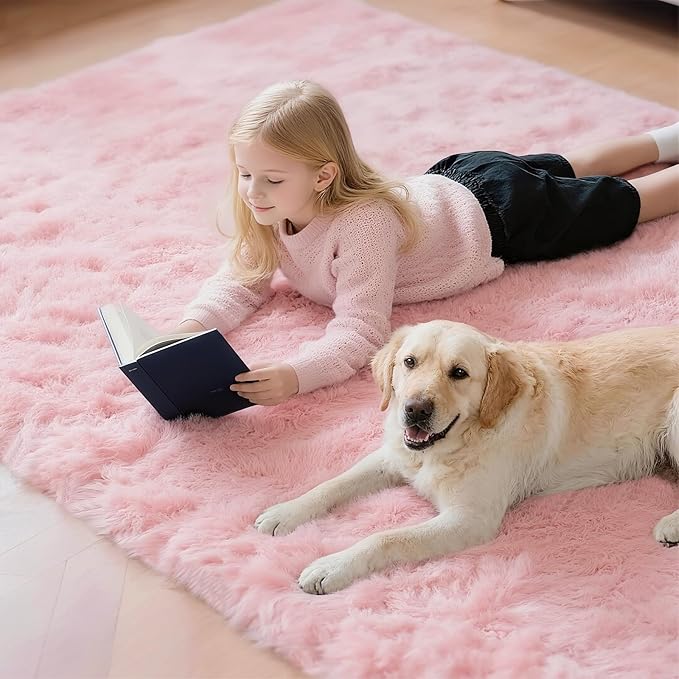 Ultra-Soft 3x5 Pink Shag Rug for Girls’ Bedroom – Small Fluffy Non-Slip Area Rugs for Living Room, Kids Room, Nursery, Playroom, Dorm, Home Office, Modern Plush Carpet Home Décor
