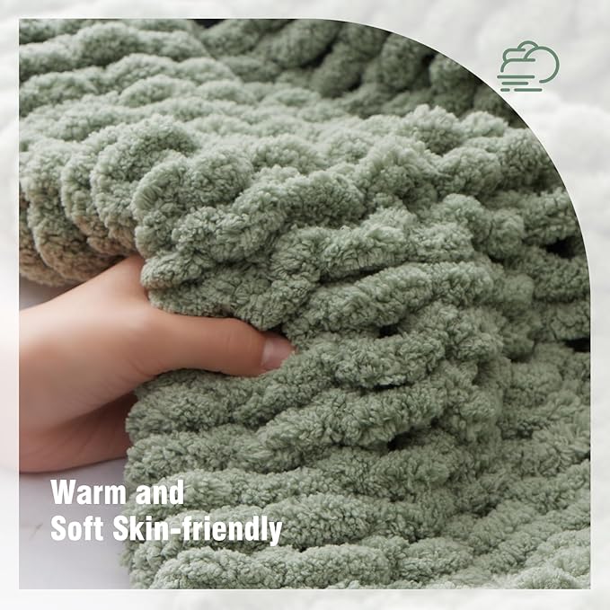 YJLMLY Chunky Knit Throw Blanket,60x80 Inch Heavy 6.8lbs, Hand Knit Chenille Couch Blanket, Soft Cable Knit Gift for Women Mom Wife, Modern Home Decor