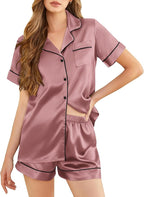 Silk Pajamas for Women Short Sleeve Sleepwear Soft Button Down Loungewear 2 Piece Satin Pjs Shorts Set S-XXL