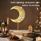 Lewondr Ramadan Decorations Moon Table Lamp, Moon Shape Rattan Ramadan Desk Lamp Battery Powered Light, Winding Thread LED Crescent Light for Home Bedroom Bedside Desktop Eid Mubarak Decorations
