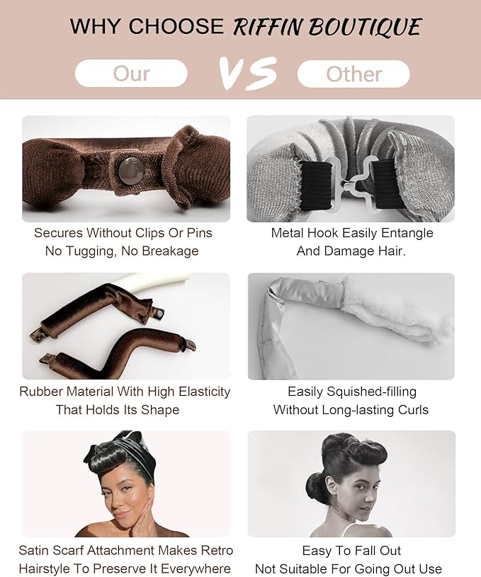 Grande Heatless Curls Overnight Rods No Heat Hair Curlers to Sleep Jumbo Foam Large Hair Rollers for Long Short Hair Heatless Curling Rod Set with Satin Wrap for Sleeping Brown