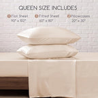 MR&HM Satin Bed Sheets, Queen Size Sheets Set, 4 Pcs Silky Bedding Set with 15 Inches Deep Pocket for Mattress (Queen, Beige)