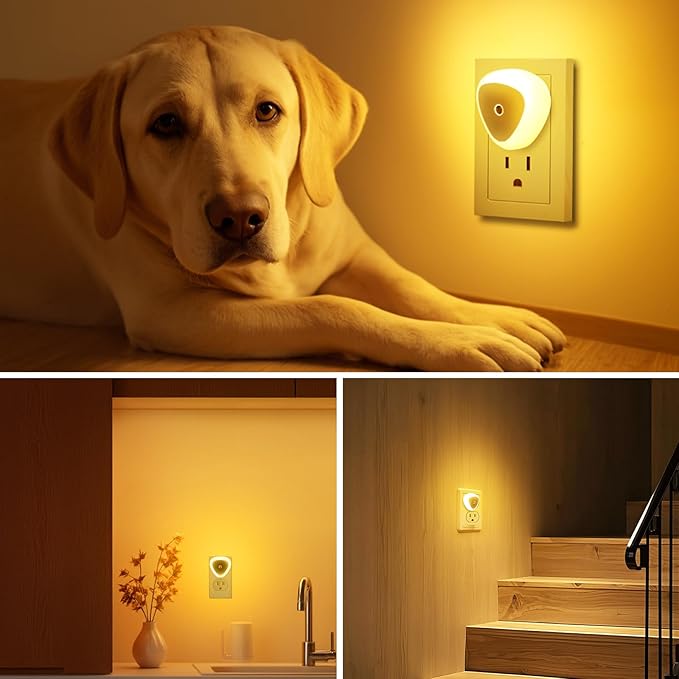 KINUR LED Night Light Lamp with Smart Sensor Dusk to Dawn Sensor, 0.5W Orange Amber Nightlight Plug into Wall, Night Lamp Led Night Light for Kids, Nursery, Bedroom, Hallway, Stairs, Kitchen,6 Pack