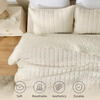 BEDELITE Velvet Quilt Set Queen Size - Luxury Velvet Comforter Bedding Set 3 Pieces, Soft Cozy Cream White Oversized Bedspread Coverlet for All Seasons with 2 Pillow Shams