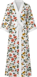 Hellomamma Womens Satin Silk Robe: Lightweight 3/4 Sleeve Comfy Floral Print Kimono Sleepwear for Bride Wedding Party Gift