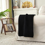 Chunky Cable Knit Throw Blanket Lightweight Black 100% Organic Cotton Blanket for Sofa Couch Bed Baby Nursery, Rustic Shabby Chic Modern Farmhouse, 60” x 80” Give Laundering Bag