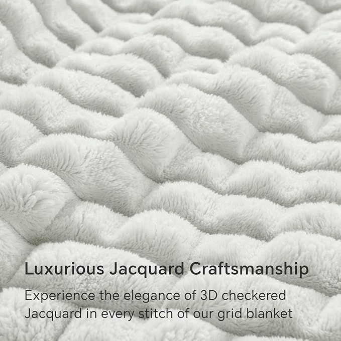 BEDELITE Light Grey Throw Blanket for Couch and Bed- Super Soft and Warm 3D Checkered Fluffy Fuzzy Fleece Blanket, Luxurious Plush Cozy Blanket for Room Decor Fall and Winter, 50x60 inches