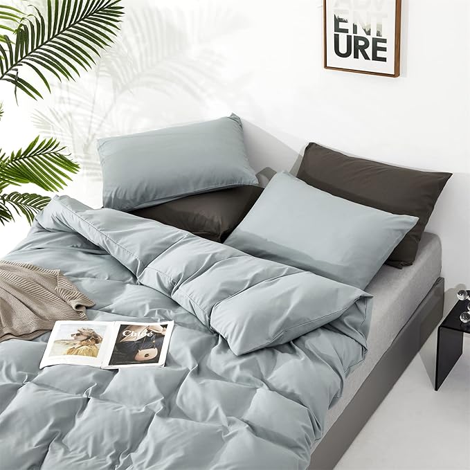 Luxlovery Blue Comforter Set Queen Light Bue Bedding Set Soft Breathable Blanket Quilts Modern Mist Blue Comforter Set for Queen Bed Women Men