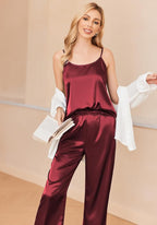 Ekouaer Women Silk Satin Pajamas Sleeveless Pjs Set 2 Piece Summer Loungewear Sleepwear with Pockets S-XXL