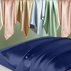 Silk Pillow Cases 2 Pack, Mulberry Silk Pillowcases Standard Set of 2, Smooth, Anti Acne, Beauty Sleep, Both Sides Natural Silk Satin Pillow Cases for Women 2 Pack with Zipper for Gift, Navy Blue