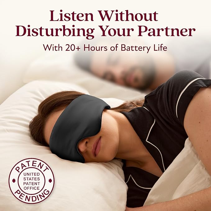 SilkSound 100% Mulberry Silk Bluetooth Sleep Mask, Skin-Friendly Sleeping Eyemask with Bluetooth Headphones, Sleep Gifts for Women, Silk Eye Mask Headband Headphones for Sleeping Side Speakers